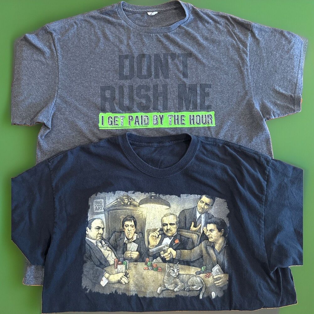 Two (2) Bundle Shirts “Don’t Rush Me” & Gangster Graphic Design Size XL/2XL* GUC